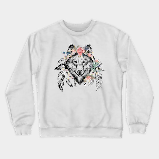 Boho Wolf Art Crewneck Sweatshirt by BWXshirts